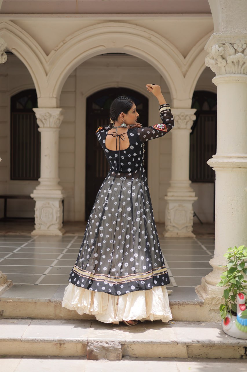 NAVRATRI SPECIAL BLACK COLOR KORA COTTON BASE STYLISH KURTI WITH LEHENGA