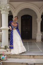 NAVRATRI SPECIAL BLUE COLOR KORA COTTON BASE STYLISH KURTI WITH LEHENGA