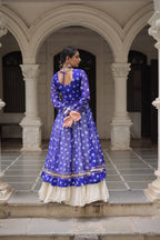 NAVRATRI SPECIAL BLUE COLOR KORA COTTON BASE STYLISH KURTI WITH LEHENGA