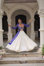 NAVRATRI SPECIAL BLUE COLOR KORA COTTON BASE STYLISH KURTI WITH LEHENGA