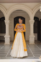 NAVRATRI SPECIAL YELLOW COLOR KORA COTTON BASE STYLISH KURTI WITH LEHENGA