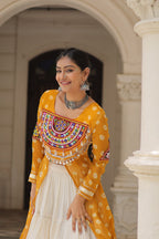 NAVRATRI SPECIAL YELLOW COLOR KORA COTTON BASE STYLISH KURTI WITH LEHENGA