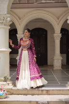 NAVRATRI SPECIAL MAGENTA COLOR KORA COTTON BASE STYLISH KURTI WITH LEHENGA