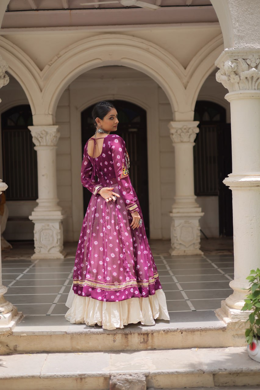 NAVRATRI SPECIAL MAGENTA COLOR KORA COTTON BASE STYLISH KURTI WITH LEHENGA