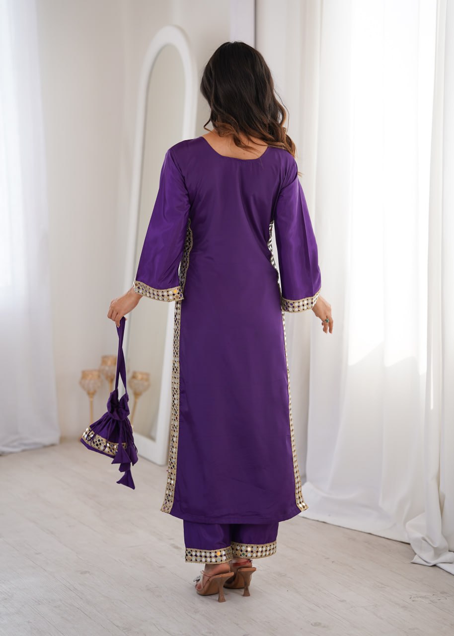 PURPLE COLOR READYMADE KURTI PANT WITH BATWA