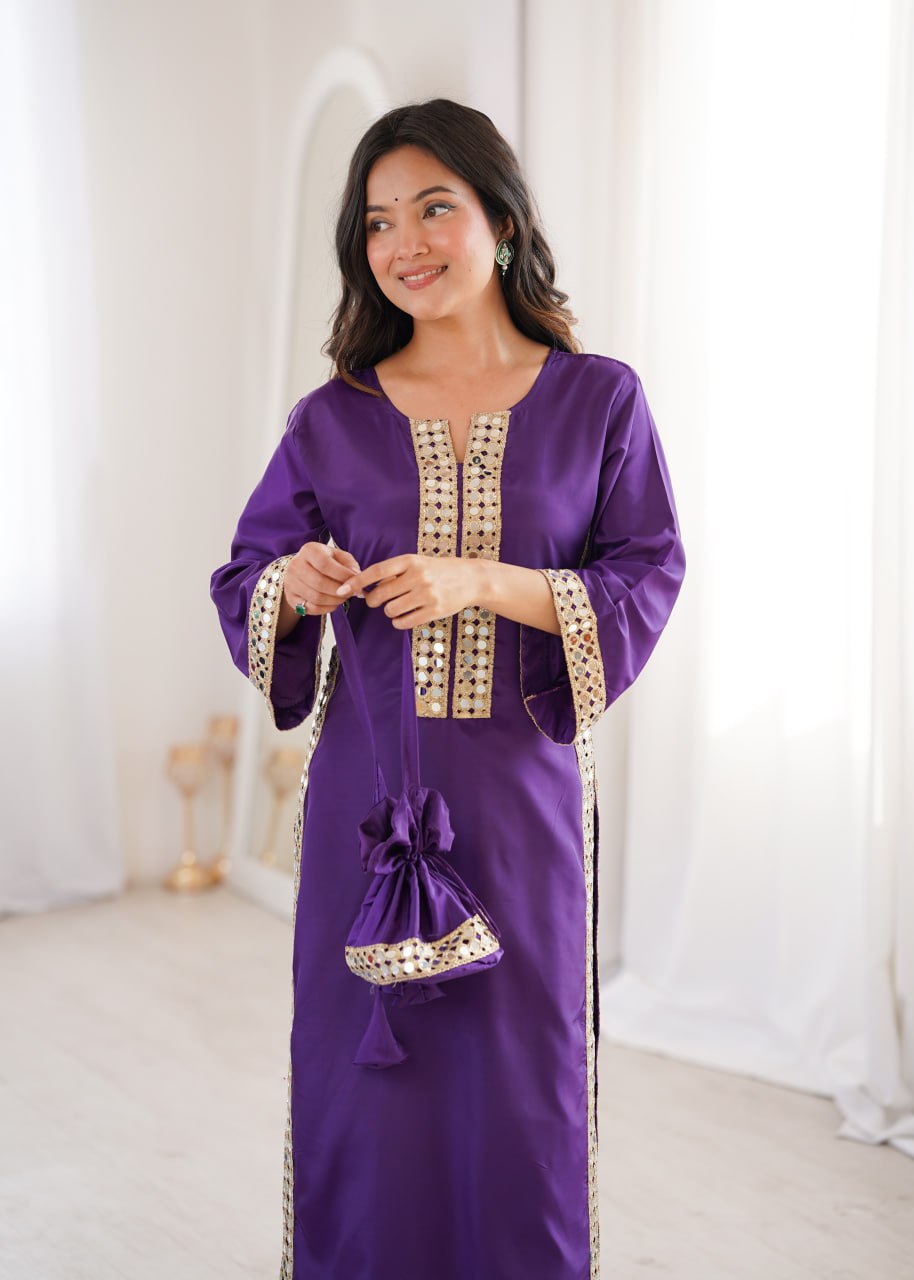 PURPLE COLOR READYMADE KURTI PANT WITH BATWA