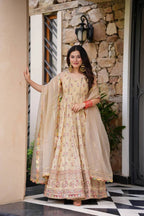 DESIGNER LOOK SOFT GEORGETTE BASE EMBROIDERED ANARKALI GOWN SET OF 3