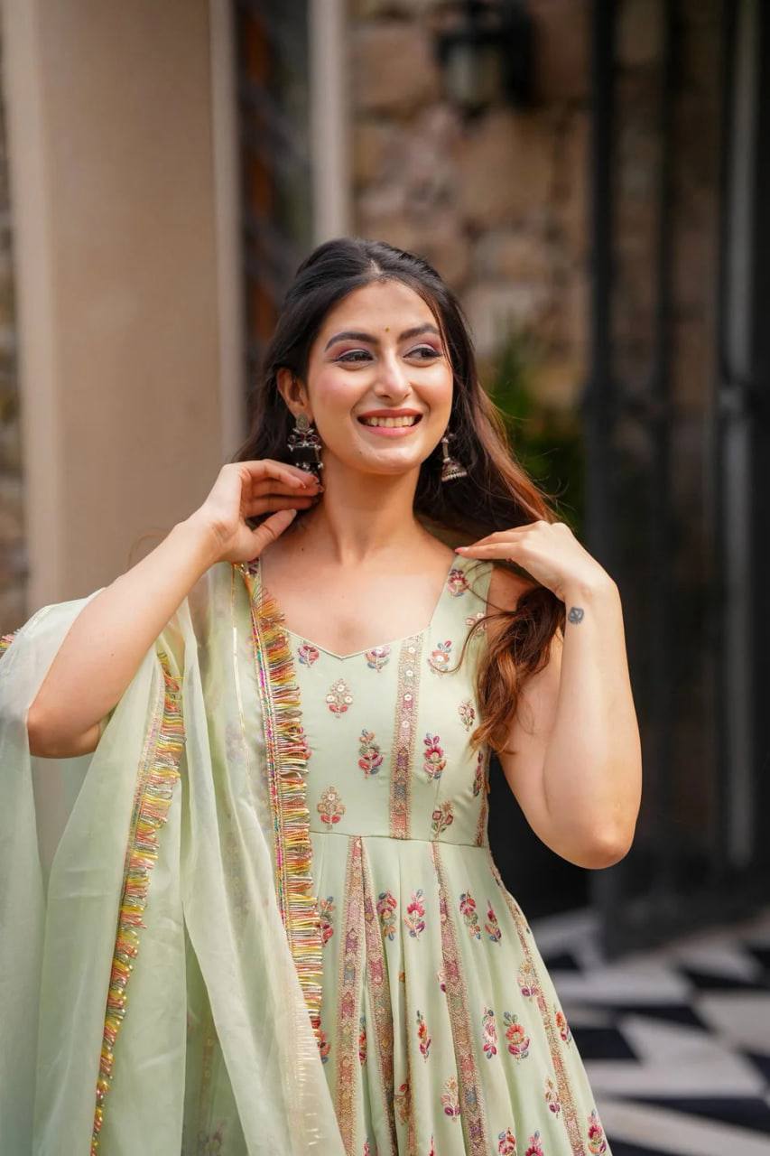 DESIGNER LOOK SOFT GEORGETTE BASE EMBROIDERED ANARKALI GOWN SET OF 3