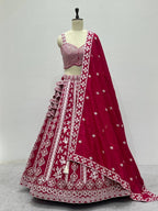 RANI PINK COLOR ZARI WORK VICHITRA SILK LEHENGA CHOLI