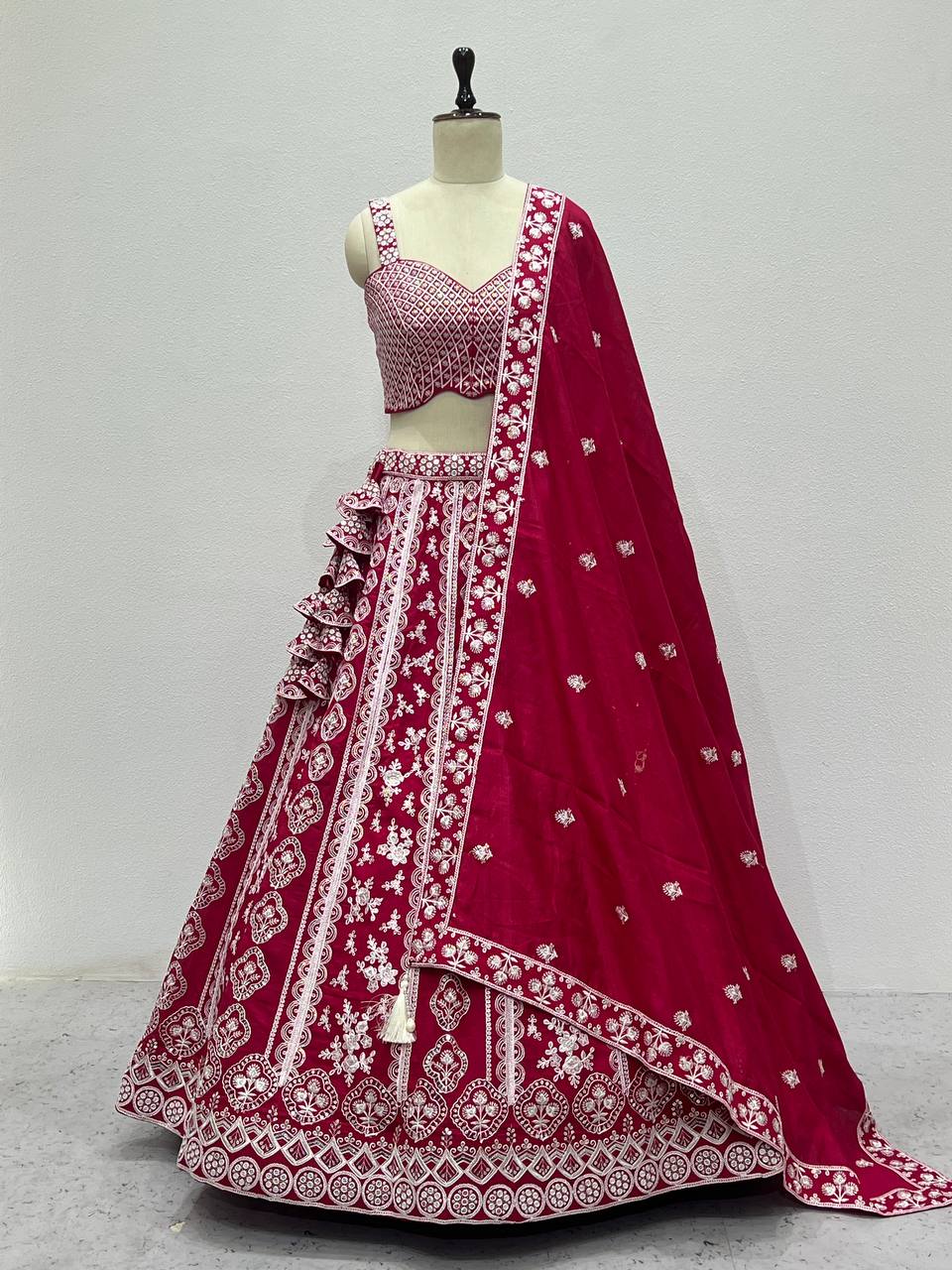 RANI PINK COLOR ZARI WORK VICHITRA SILK LEHENGA CHOLI