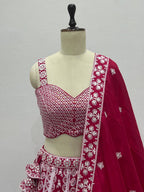 RANI PINK COLOR ZARI WORK VICHITRA SILK LEHENGA CHOLI