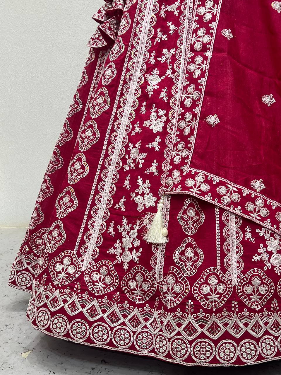 RANI PINK COLOR ZARI WORK VICHITRA SILK LEHENGA CHOLI