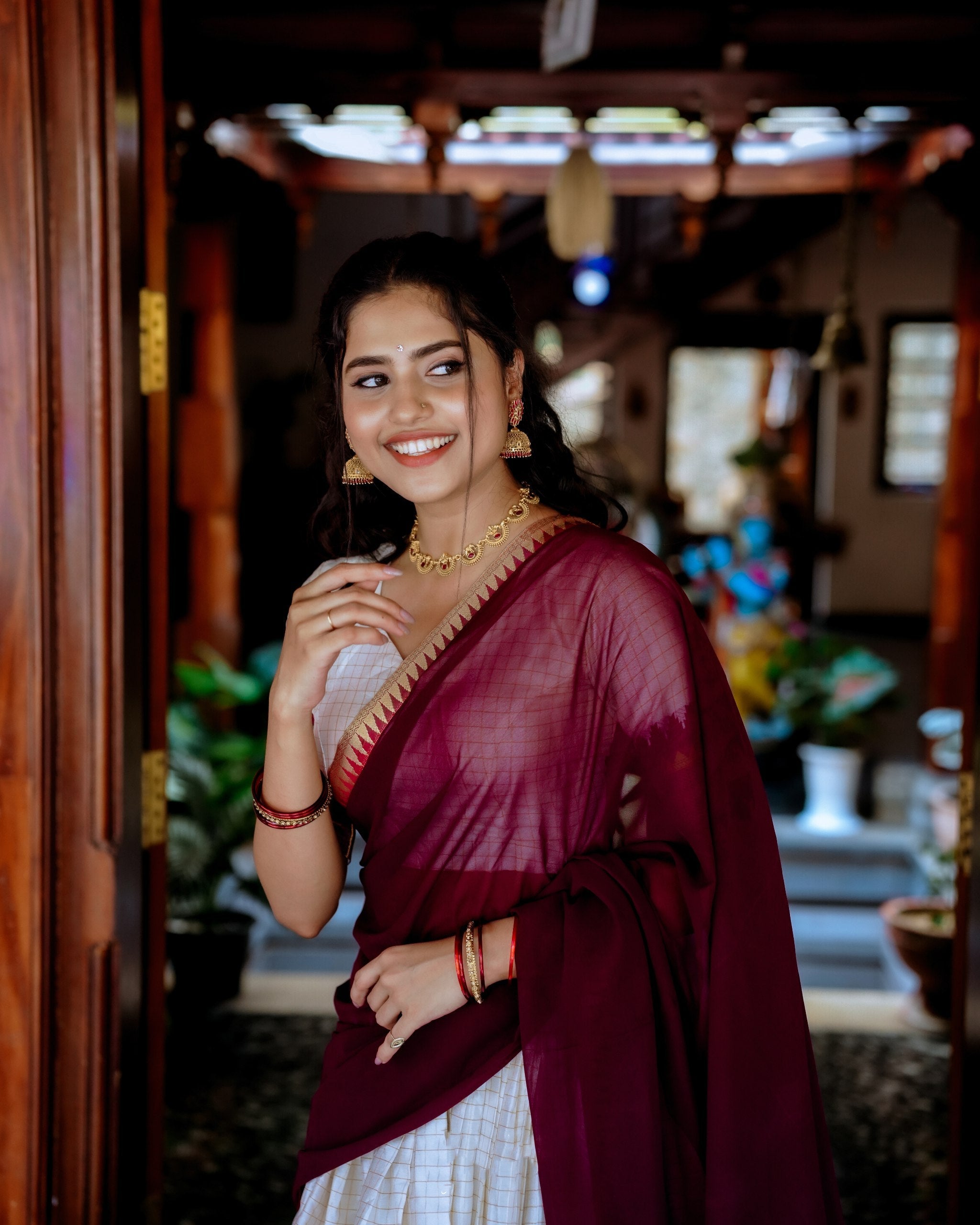 WHITE COLOR CHEX WITH ZARI WEAVING WORK POLY COTTON WEDDING LEHENGA CHOLI