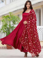 GORGEOUS MAROON HEAVY FAUX GEORGETTE WITH FULLY FLAIR ANARKALI SUIT SET OF 3