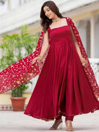 GORGEOUS MAROON HEAVY FAUX GEORGETTE WITH FULLY FLAIR ANARKALI SUIT SET OF 3
