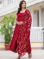 GORGEOUS MAROON HEAVY FAUX GEORGETTE WITH FULLY FLAIR ANARKALI SUIT SET OF 3
