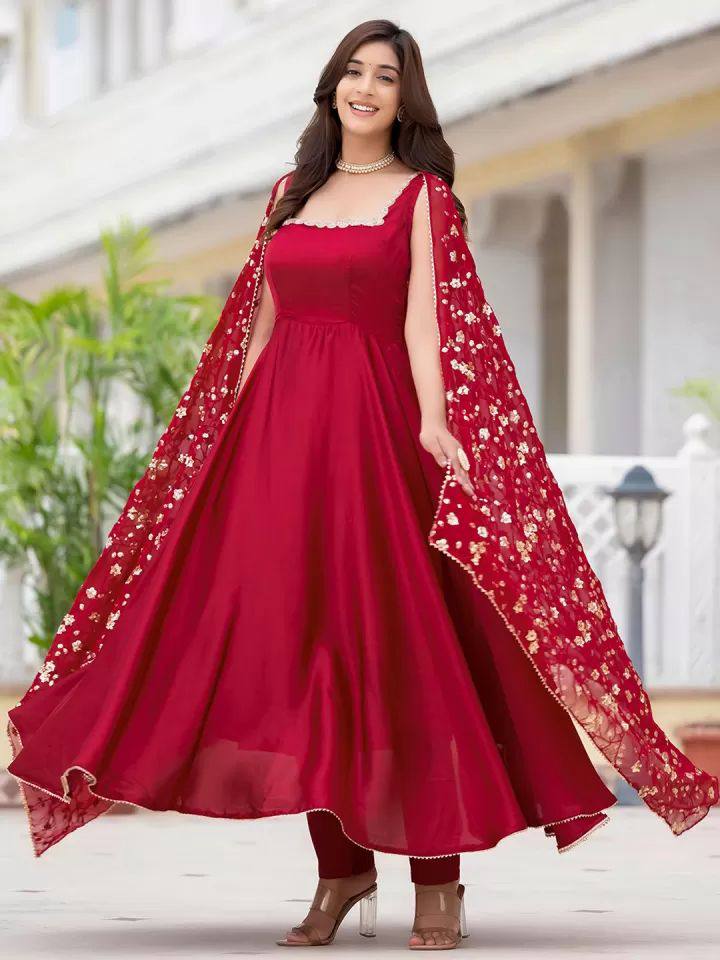GORGEOUS MAROON HEAVY FAUX GEORGETTE WITH FULLY FLAIR ANARKALI SUIT SET OF 3