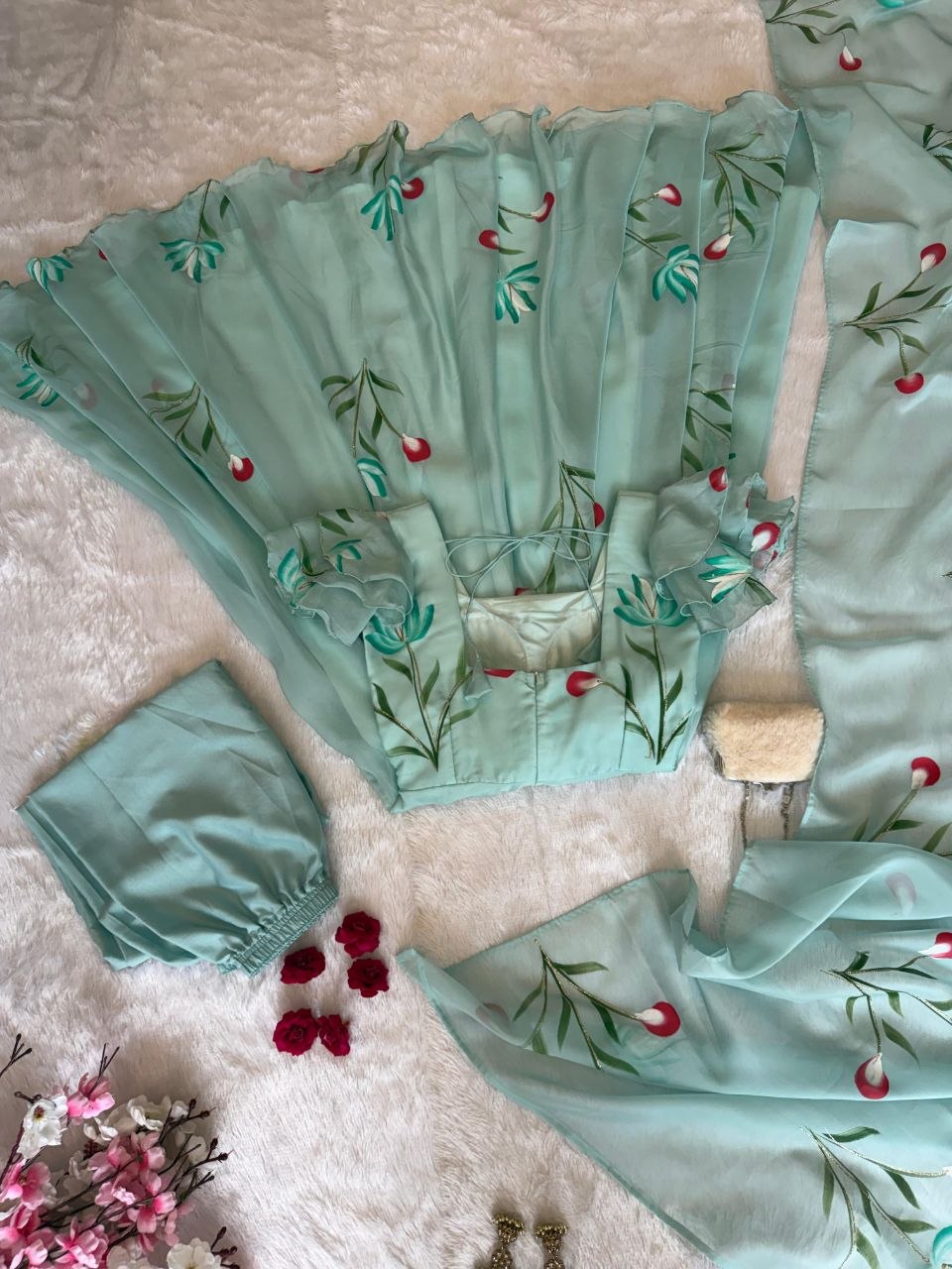 CELESTIAL MINT BLOOM HANDPAINTED ANARKALI SUIT SET