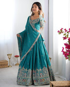 BOTTLE GREEN COLOR NATURAL CREPE SILK LEHENGA CHOLI