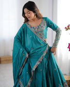 BOTTLE GREEN COLOR NATURAL CREPE SILK LEHENGA CHOLI