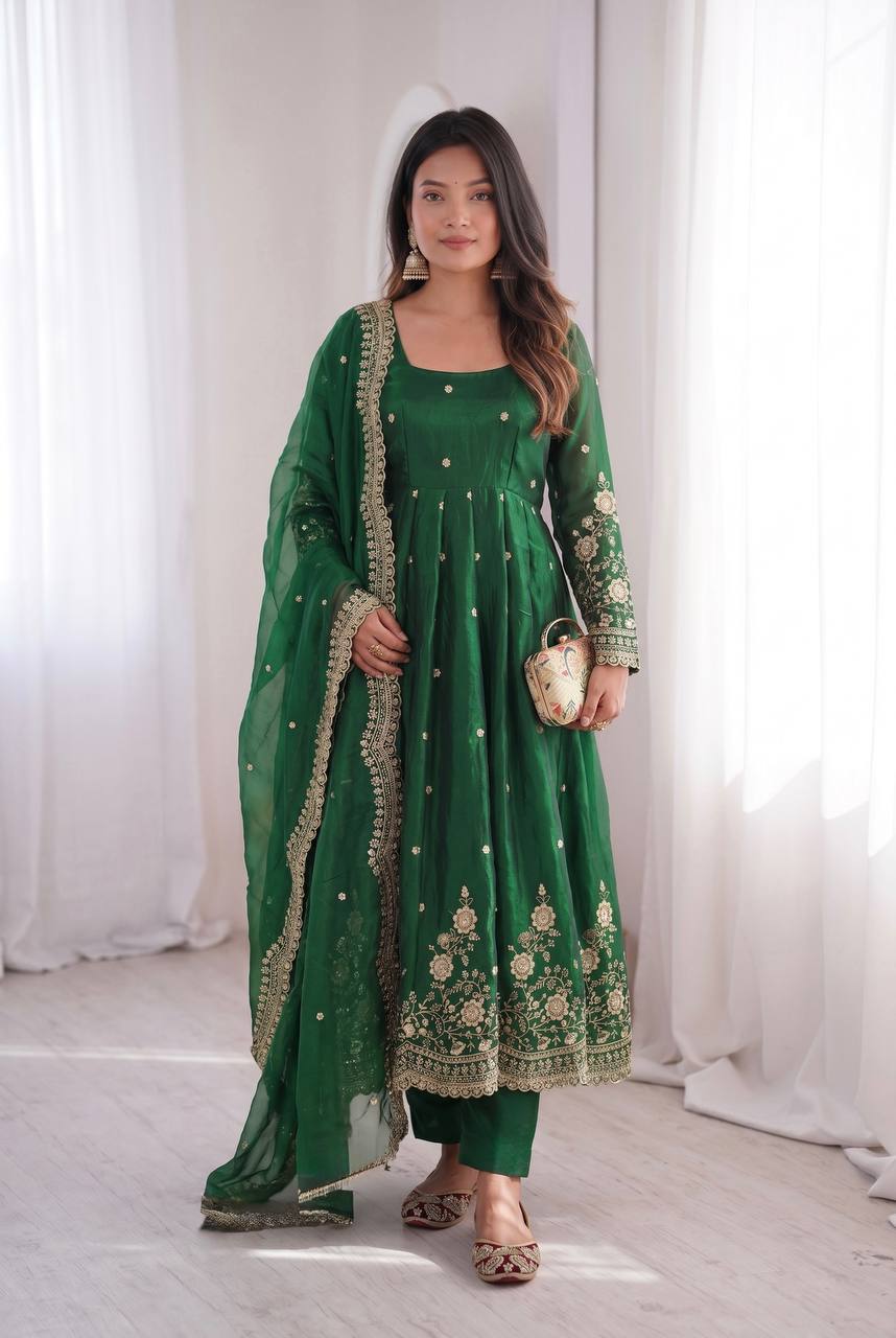 TRENDING EMBROIDERED DESIGNER ANARKALI SUIT SET