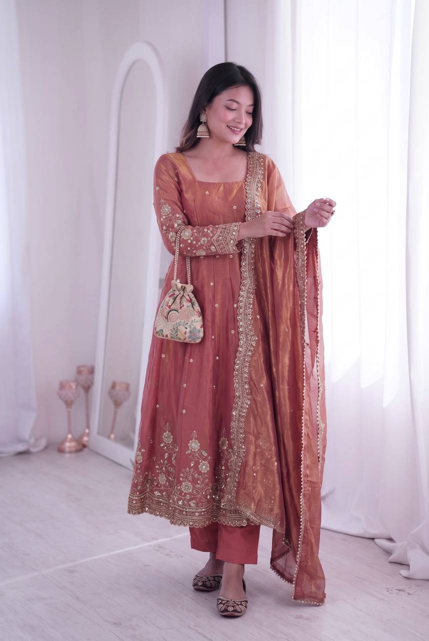 TRENDING EMBROIDERED DESIGNER ANARKALI SUIT SET