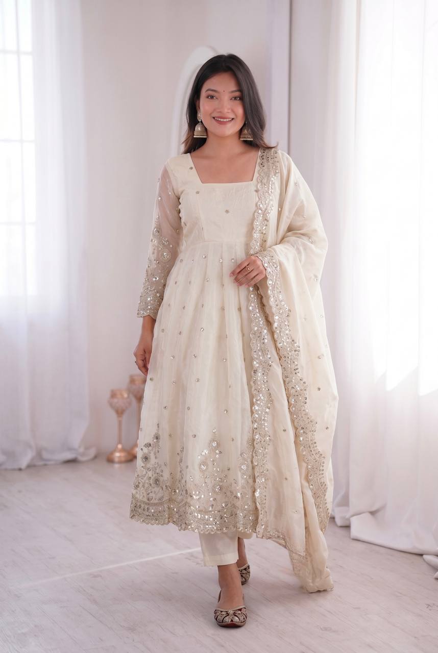 TRENDING EMBROIDERED DESIGNER ANARKALI SUIT SET