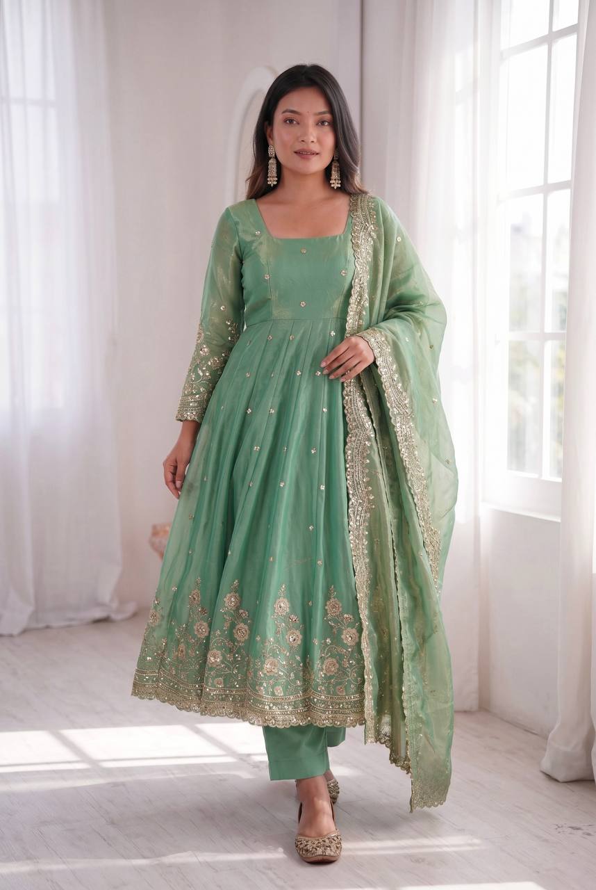 TRENDING EMBROIDERED DESIGNER ANARKALI SUIT SET