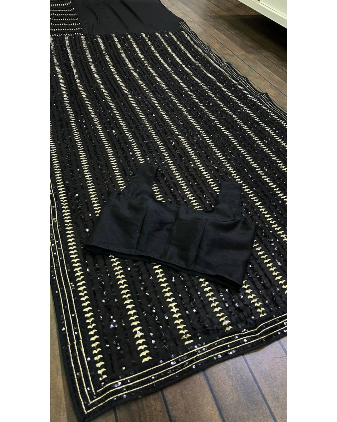 ENTHRALLING BLACK SEQUENCE WORK GEORGETTE BASE PARTY SAREE WITH BLOUSE