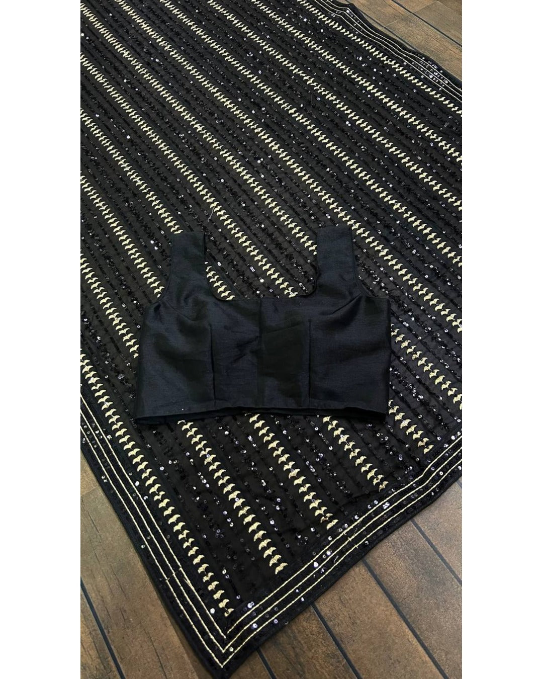 ENTHRALLING BLACK SEQUENCE WORK GEORGETTE BASE PARTY SAREE WITH BLOUSE