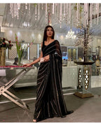 ENTHRALLING BLACK SEQUENCE WORK GEORGETTE BASE PARTY SAREE WITH BLOUSE