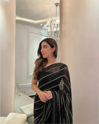 ENTHRALLING BLACK SEQUENCE WORK GEORGETTE BASE PARTY SAREE WITH BLOUSE