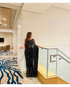 ENTHRALLING BLACK SEQUENCE WORK GEORGETTE BASE PARTY SAREE WITH BLOUSE