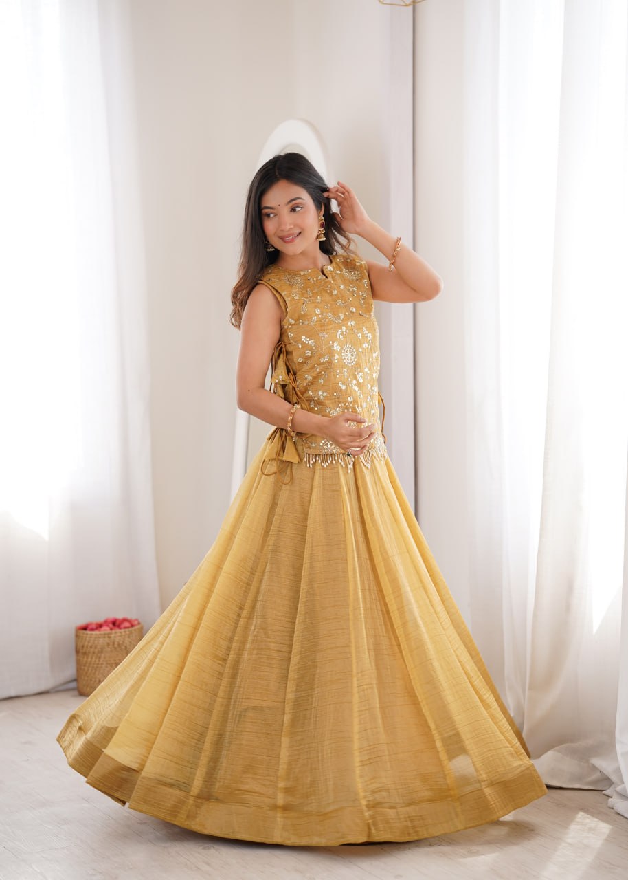 YELLOW GOLD COLOR EMBELLISHED EMBROIDERED LEHENGA CHOLI SET