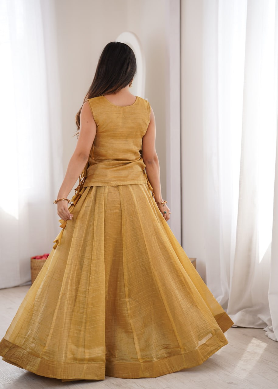 YELLOW GOLD COLOR EMBELLISHED EMBROIDERED LEHENGA CHOLI SET