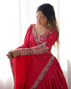 RED COLOR NATURAL CREPE SILK LEHENGA CHOLI