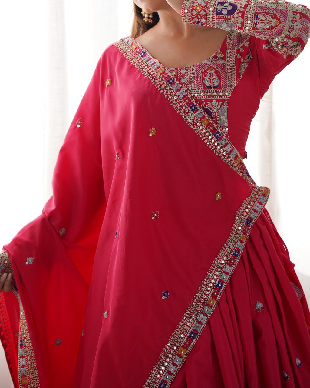 RED COLOR NATURAL CREPE SILK LEHENGA CHOLI