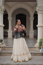 BLACK COLOR NAVRATRI SPECIAL KORA COTTON BASE STYLISH TOP WITH LEHENGA