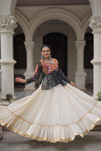 BLACK COLOR NAVRATRI SPECIAL KORA COTTON BASE STYLISH TOP WITH LEHENGA