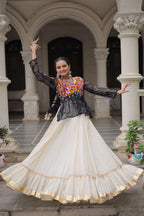 BLACK COLOR NAVRATRI SPECIAL KORA COTTON BASE STYLISH TOP WITH LEHENGA