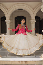 PINK COLOR NAVRATRI SPECIAL KORA COTTON BASE STYLISH TOP WITH LEHENGA