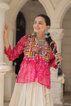 PINK COLOR NAVRATRI SPECIAL KORA COTTON BASE STYLISH TOP WITH LEHENGA