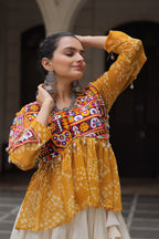 YELLOW COLOR NAVRATRI SPECIAL KORA COTTON BASE STYLISH TOP WITH LEHENGA