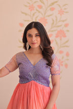 LAVENDER PINK COLOR GOLD CRUSH EMBROIDERED WORK GOWN