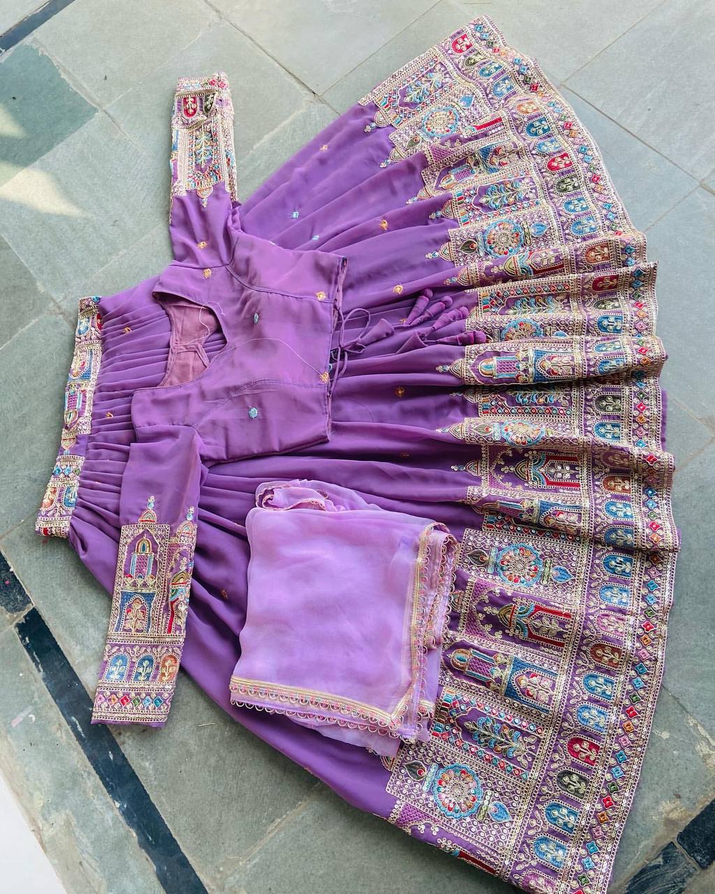 PURPLE COLOR NATURAL CREPE SILK LEHENGA CHOLI