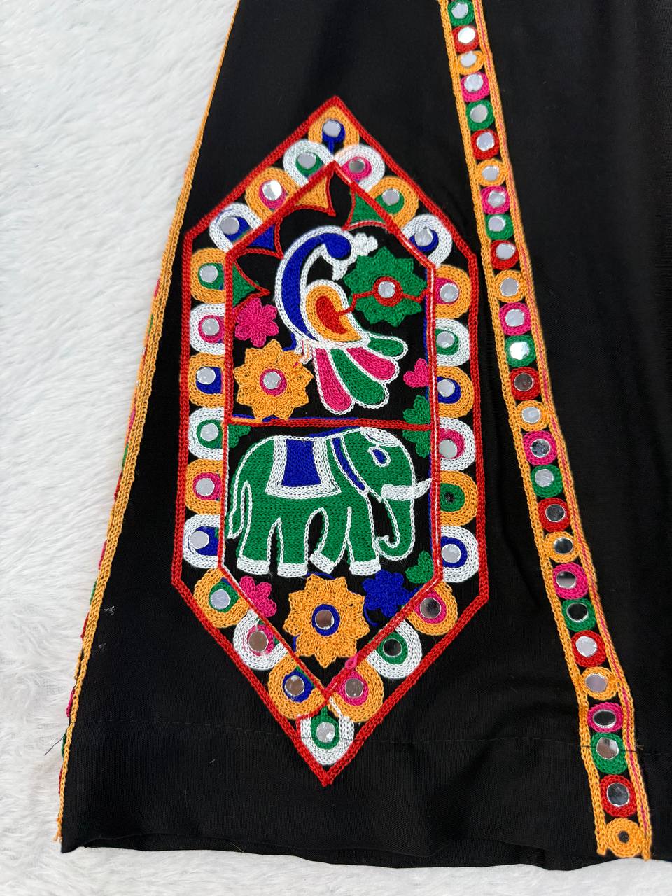 DESIGNER BLACK NAVRATRI SPECIAL KUTCHI MIRROR WORK FLARED KURTA PALAZZO SET