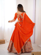 ORANGE COLOR NATURAL CREPE SILK LEHENGA CHOLI