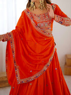 ORANGE COLOR NATURAL CREPE SILK LEHENGA CHOLI