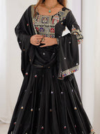 BLACK COLOR NATURAL CREPE SILK LEHENGA CHOLI
