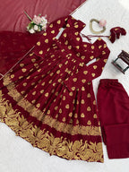 MAROON COLOR BANARASI VISCOSE GEORGETTE BASE ANARKALI SUIT SET OF 3